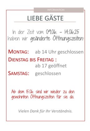 Geänderte Öffnungszeiten
